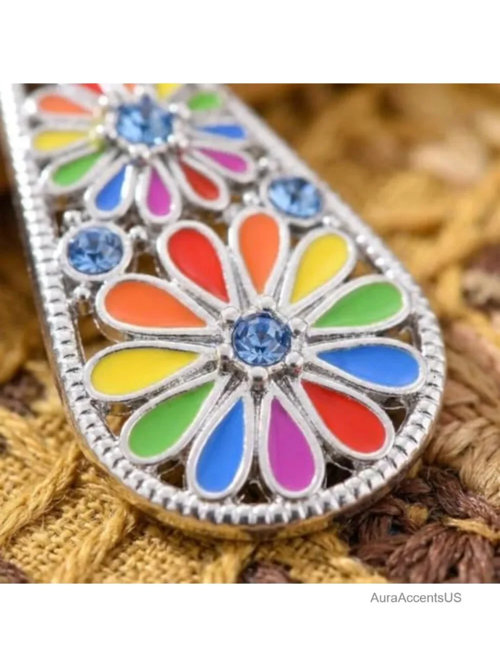 Bohemian Crystal Teardrop Pendant Dangle Earrings, Enamel Flower Hook Earrings,